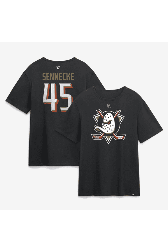 Men's Fanatics Beckett Sennecke Black Anaheim Ducks Authentic Stack Name & Number T-Shirt