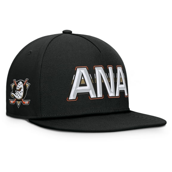 Men's Fanatics Black Anaheim Ducks Authentic Pro Rink Team Code Snapback Hat