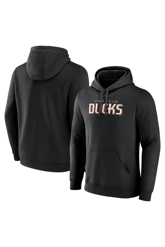 Men's Fanatics Black Anaheim Ducks Wordmark Logo Fleece Pullover Hoodie