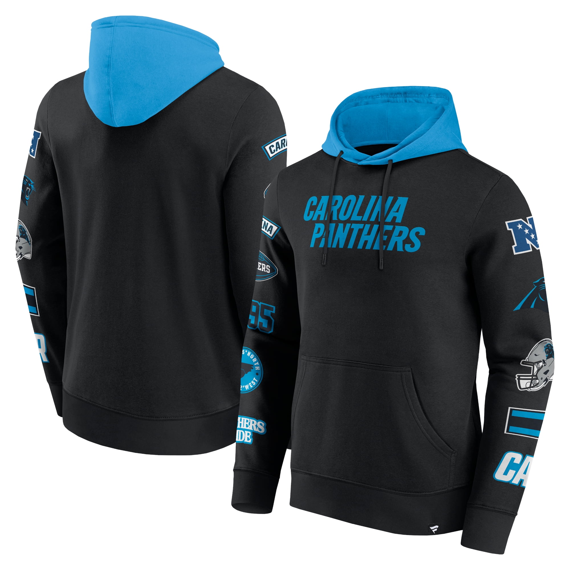 Men s Fanatics Black Blue Carolina Panthers Patched Out Pullover Hoodie Walmart