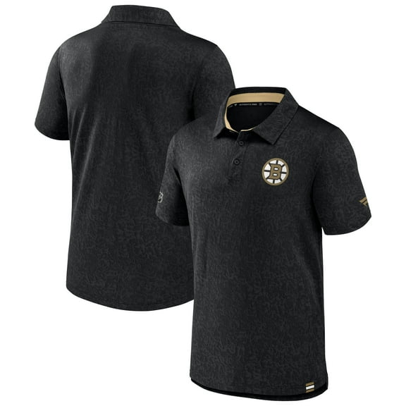 Men's Fanatics Black Boston Bruins Authentic Pro Jacquard Polo