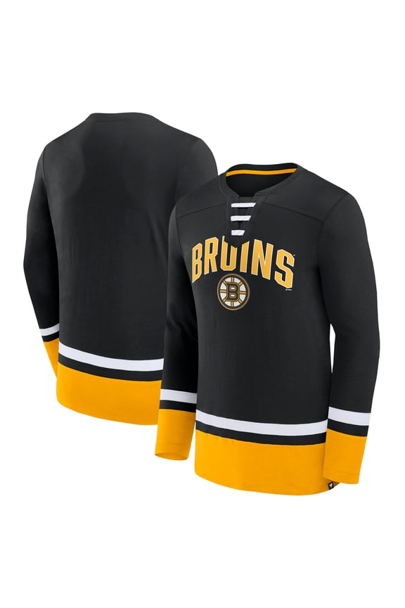 Men's Fanatics Black Boston Bruins Back Pass Lace-Up Long Sleeve T-Shirt