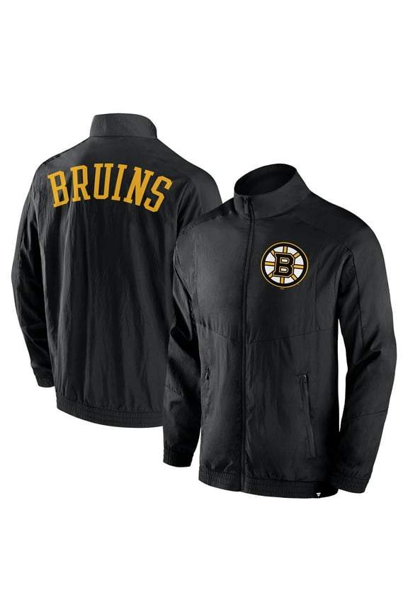 Men's Fanatics Black Boston Bruins Step Up Crinkle Raglan Full-Zip Windbreaker Jacket