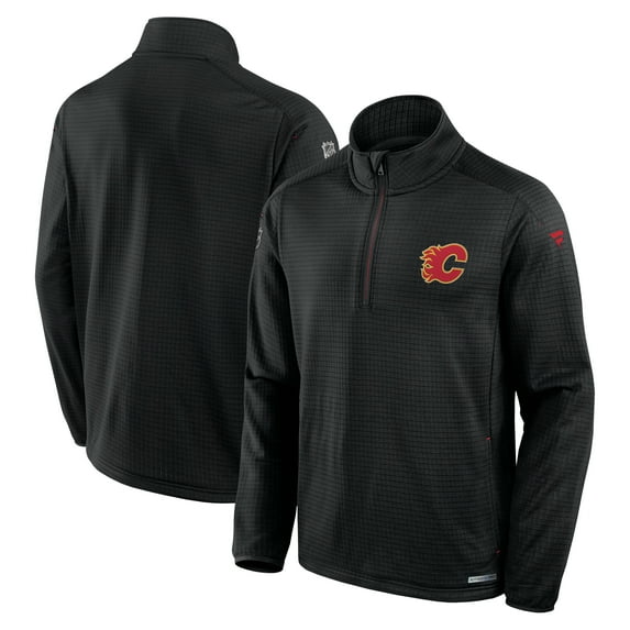 Men's Fanatics Black Calgary Flames Authentic Pro Rink Quarter-Zip Top