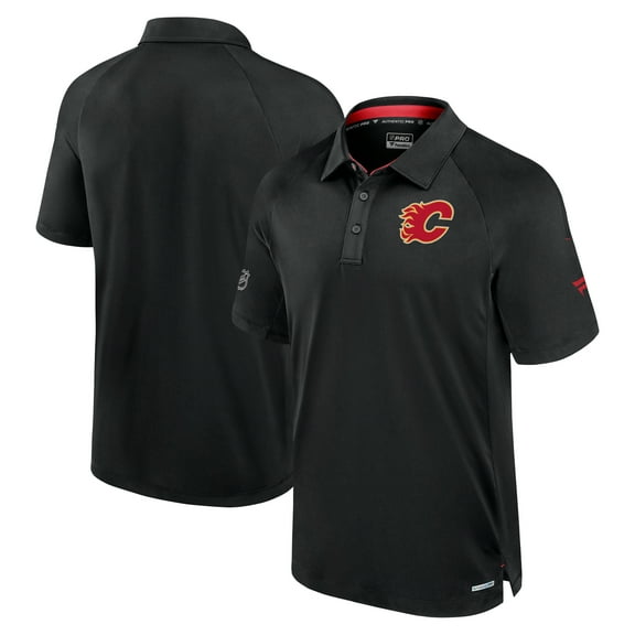 Men's Fanatics  Black Calgary Flames Authentic Pro Rink Raglan Polo