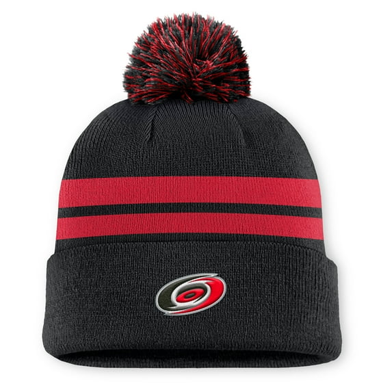 Men's Fanatics Black Carolina Hurricanes Authentic Pro Rink Cuffed Knit Hat with Pom