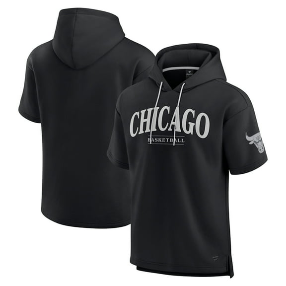 Men's Fanatics Black Chicago Bulls Elements Ready Short Sleeve Pullover Hoodie