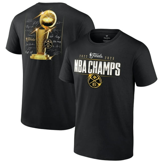 Men's Fanatics Black Denver Nuggets 2023 NBA Finals Champions Triple Threat Roster Signature T-Shirt