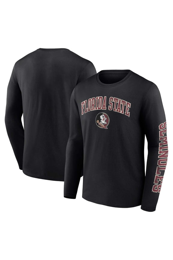 Men's Fanatics Black Florida State Seminoles Distressed Arch Over Logo Long Sleeve T-Shirt