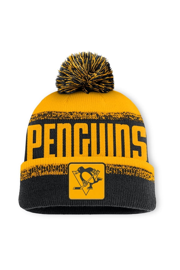 Men's Fanatics Black/Gold Pittsburgh Penguins Fundamentals Thrive Cuffed Knit Hat with Pom
