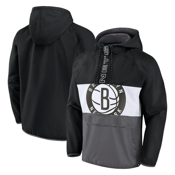 Men's Fanatics Black/Gray Brooklyn Nets Anorak Flagrant Foul Color-Block Raglan Hoodie Half-Zip Jacket
