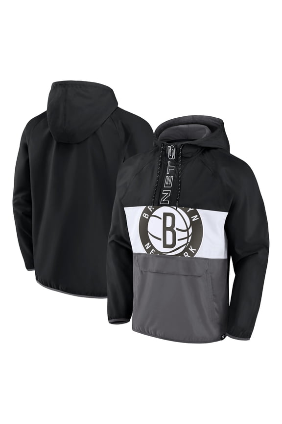 Men's Fanatics Black/Gray Brooklyn Nets Anorak Flagrant Foul Color-Block Raglan Hoodie Half-Zip Jacket