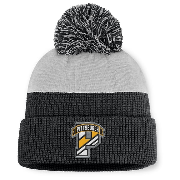 Men's Fanatics Black/Gray Pittsburgh Penguins Authentic Pro Home Ice Cuffed Knit Hat with Pom