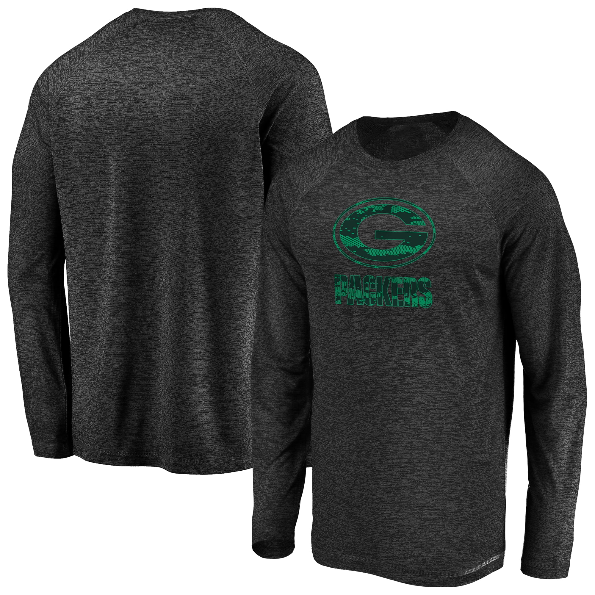 Men's Fanatics Black Green Bay Packers Iconic Striated Dark Logo Raglan ...