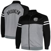 Mens Fanatics Black/Heather Gray Brooklyn Nets Big & Tall Pieced Stripe Raglan Full-Zip Track Jacket