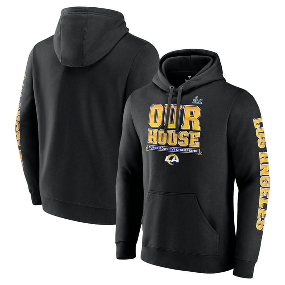 Men's Fanatics Black Los Angeles Rams Super Bowl LVI Champions Hometown Audible Fitted Pullover Hoodie