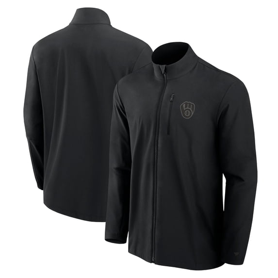 Men's Fanatics Black Milwaukee Brewers Front Office Micro Tonal Full-Zip Jacket
