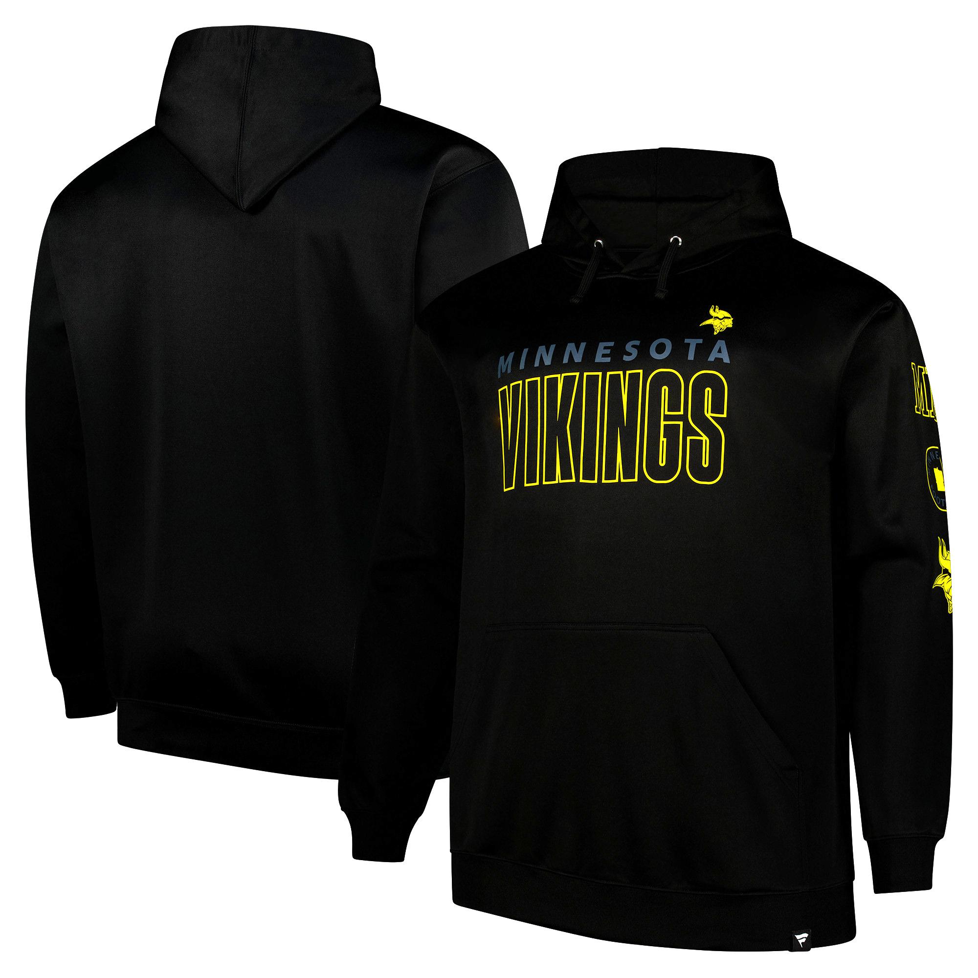 Men's Minnesota Vikings Fitted Pullover Hoodie | Black With Primary Team Logo | Screen Print, Midweight, Trim Fit