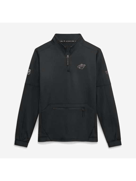 Men's Fanatics Black Minnesota Wild Authentic Pro Rink Fleece Quarter-Zip Pullover