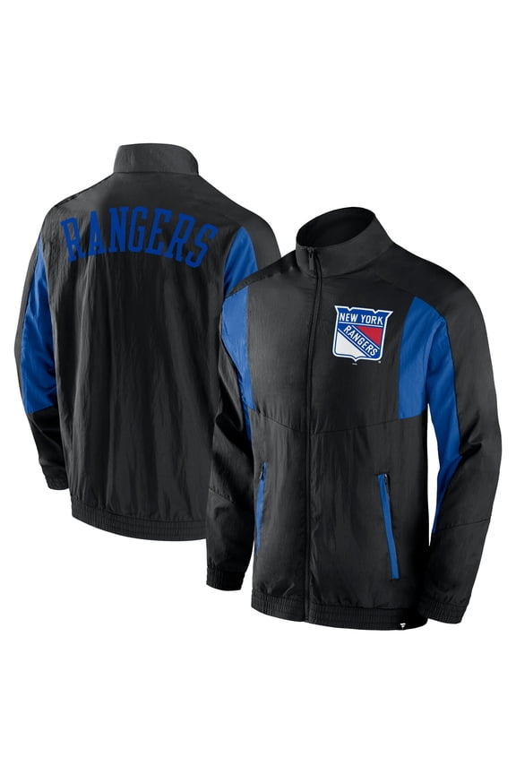 Men's Black New York Rangers Step Up Crinkle Raglan Full-Zip Windbreaker Jacket