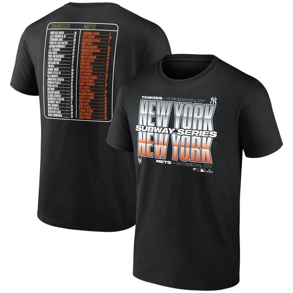 Men's Fanatics Black New York Yankees vs. New York Mets 2025 Subway Series Roster T-Shirt