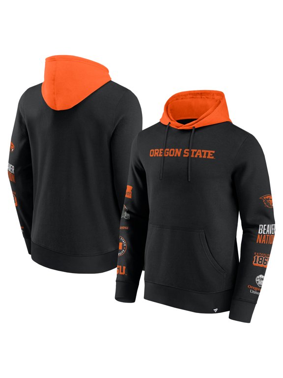 Men's Fanatics Black/Orange Oregon State Beavers Color Block Badge Fleece Pullover Hoodie