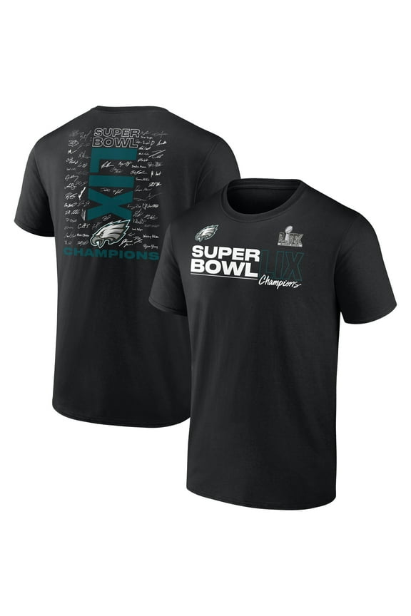 Men's Fanatics Black Philadelphia Eagles Super Bowl LIX Champions Roster Autograph Signing T-Shirt