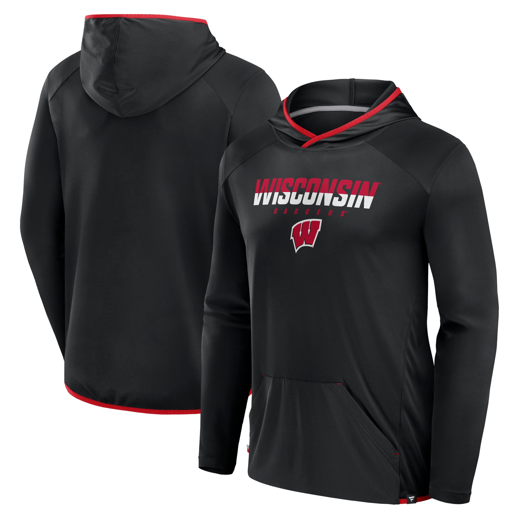 Men's Fanatics Black/Red Wisconsin Badgers Transitional Hoodie T