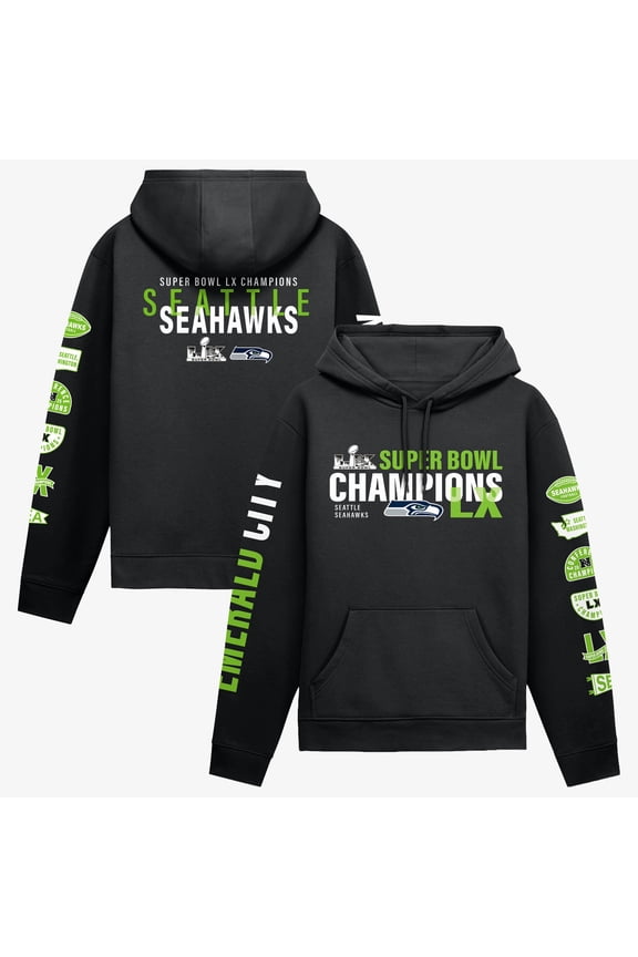 Men's Fanatics Black Seattle Seahawks Super Bowl LX Champions Four-Piece Hoodie