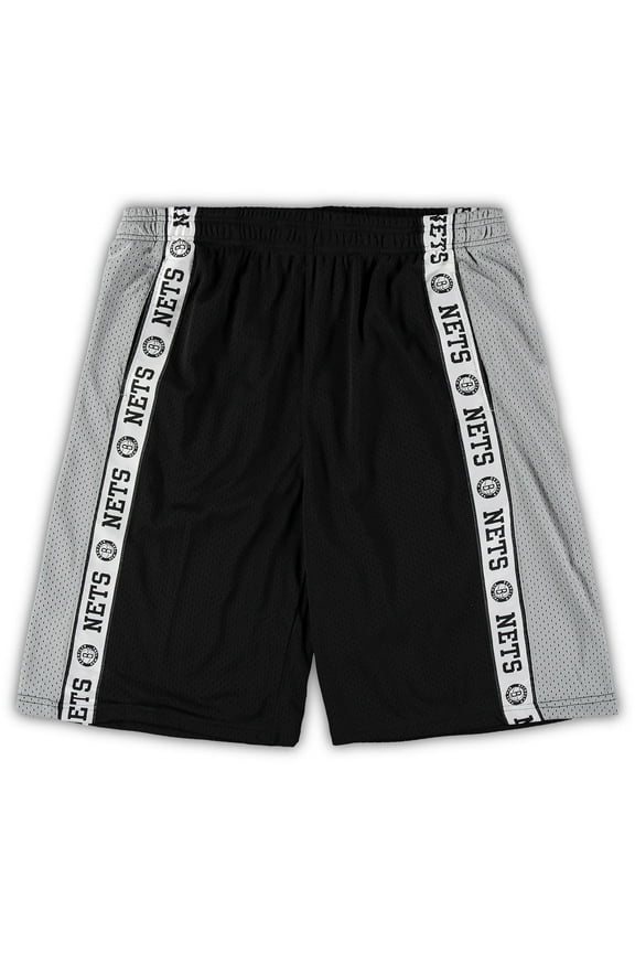 Men's Fanatics Black/Silver New Jersey Nets Big & Tall Tape Mesh Shorts