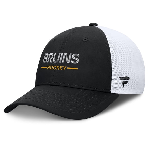 Men's Fanatics Black/White Boston Bruins Authentic Pro Rink Lockup Adjustable Trucker Hat