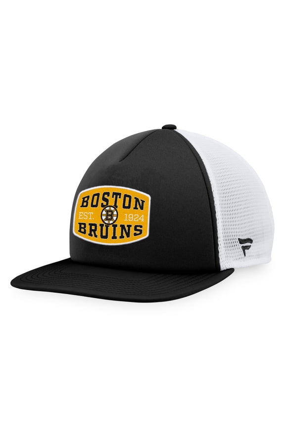 Men's Fanatics Black/White Boston Bruins Foam Front Patch Trucker Snapback Hat