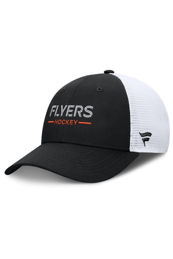 Men's Fanatics Black/White Philadelphia Flyers Authentic Pro Rink Lockup Adjustable Trucker Hat