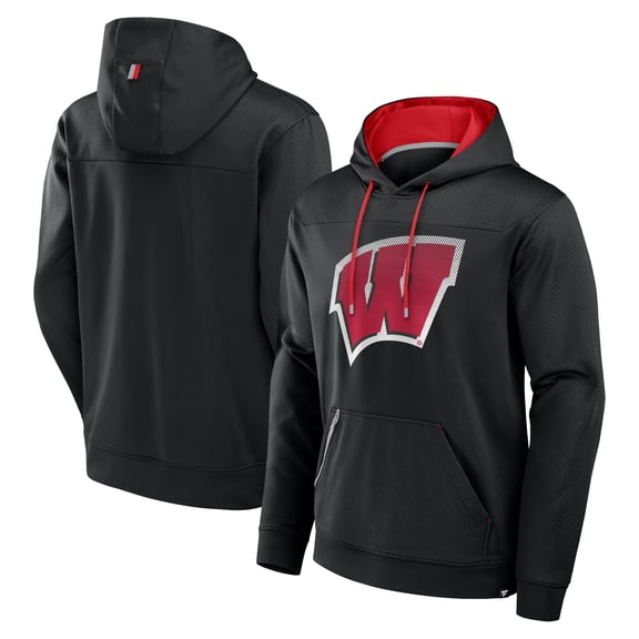 Men's Fanatics  Black Wisconsin Badgers Defender Dot Faded Primary Pullover Hoodie