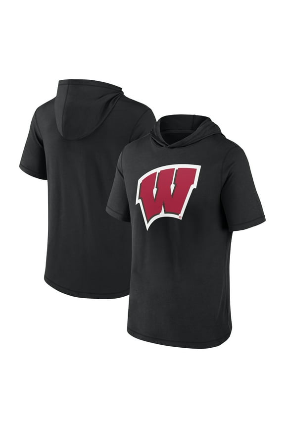 Men's Fanatics Black Wisconsin Badgers Primary Logo Hoodie T-Shirt
