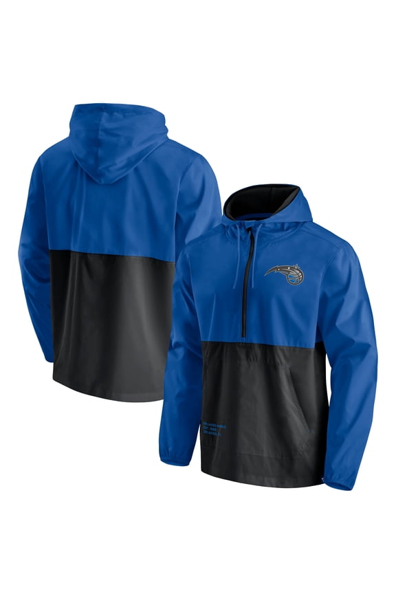 Men's Fanatics Blue/Black Orlando Magic Anorak Block Party Windbreaker Half-Zip Hoodie Jacket