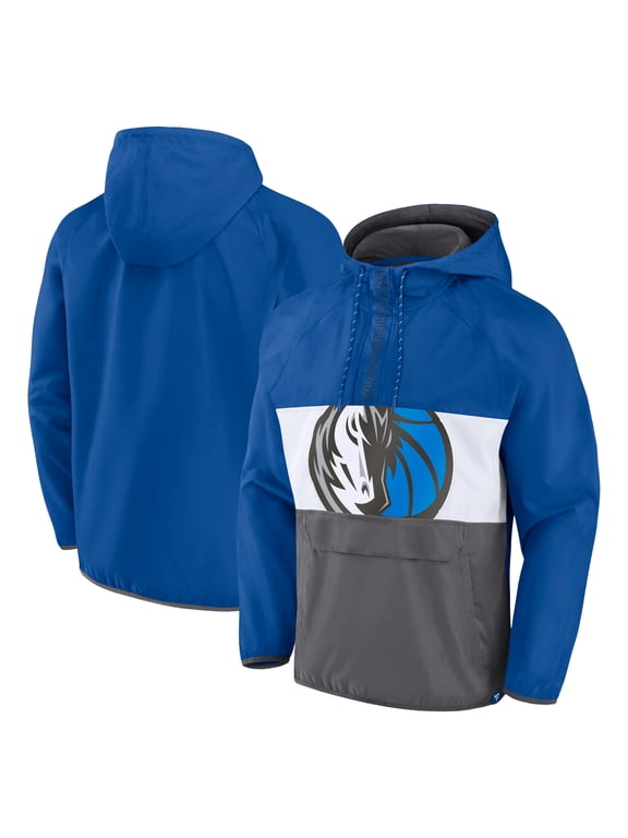 Men's Fanatics Blue/Gray Dallas Mavericks Anorak Flagrant Foul Color-Block Raglan Hoodie Half-Zip Jacket