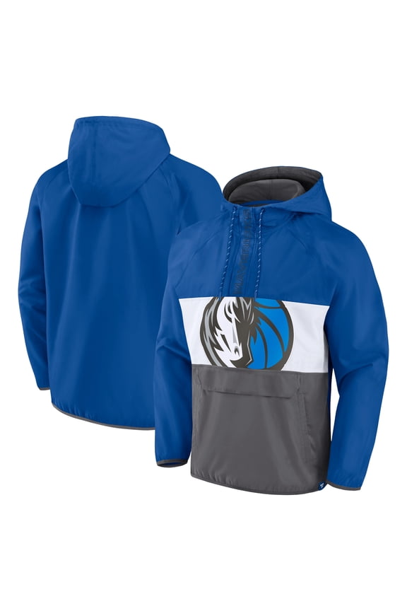 Men's Fanatics Blue/Gray Dallas Mavericks Anorak Flagrant Foul Color-Block Raglan Hoodie Half-Zip Jacket