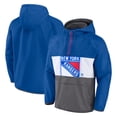 thumbnail image 1 of Men's Fanatics Blue New York Rangers Flagrant Foul Anorak Raglan Half-Zip Hoodie Jacket, 1 of 3
