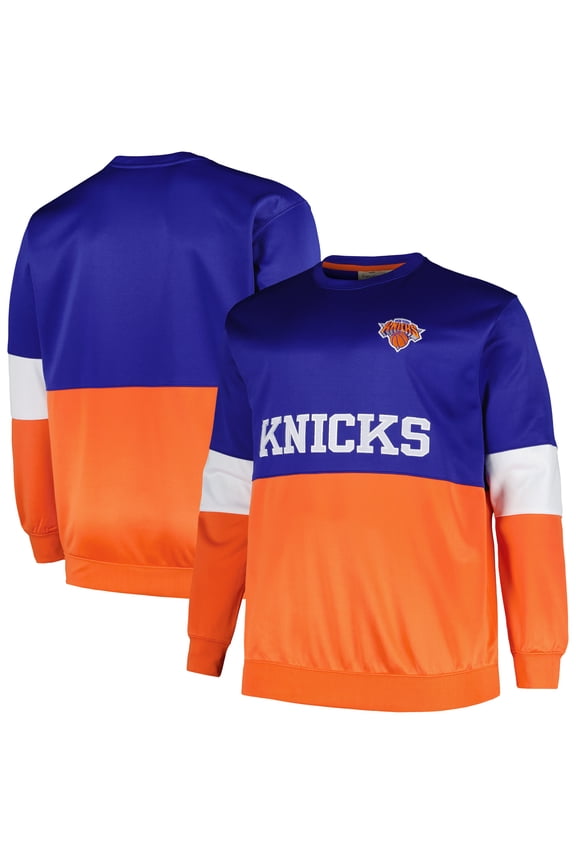 Men's Fanatics Blue/Orange New York Knicks Big & Tall Split Pullover Sweatshirt