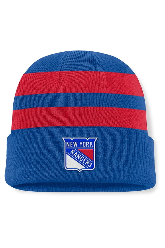 Men's Fanatics Blue/Red New York Rangers Fundamental Swipe Stripe Cuffed Knit Hat