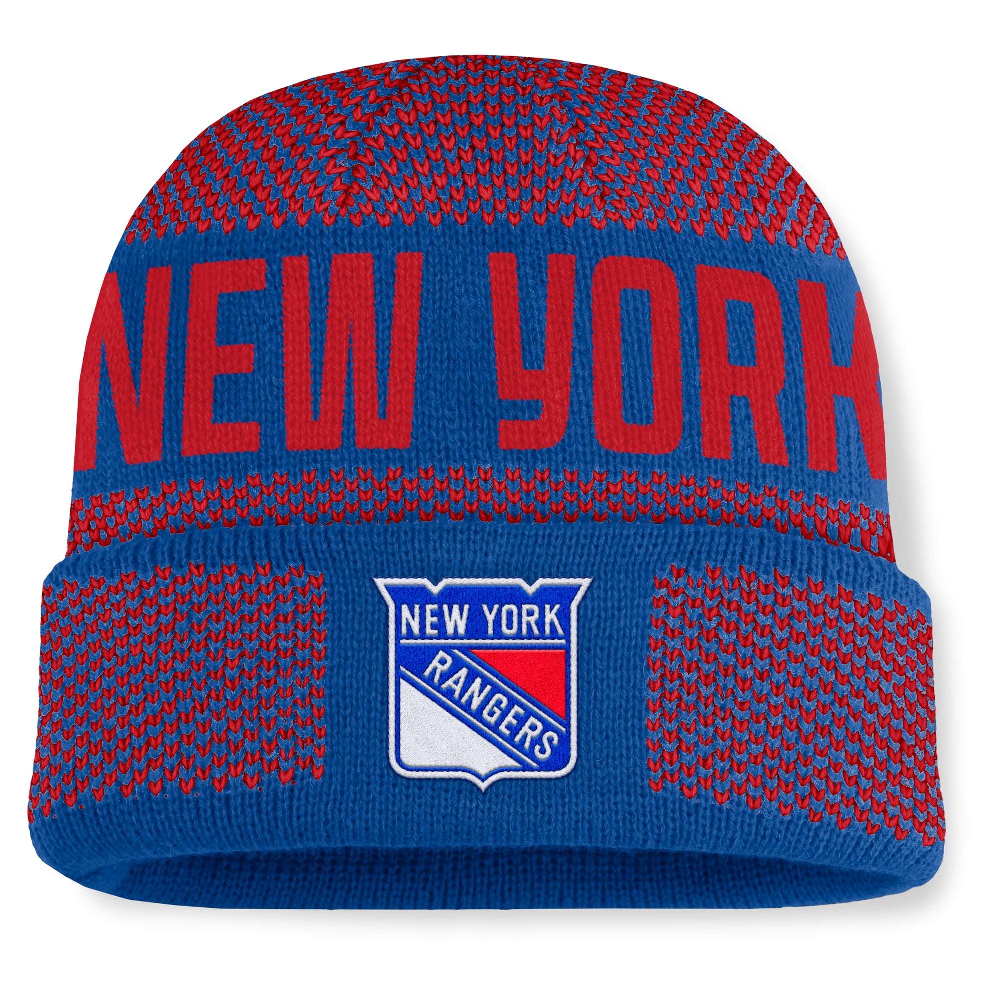 Men's Fanatics Blue/Red New York Rangers Fundamentals Shelter Cuffed ...