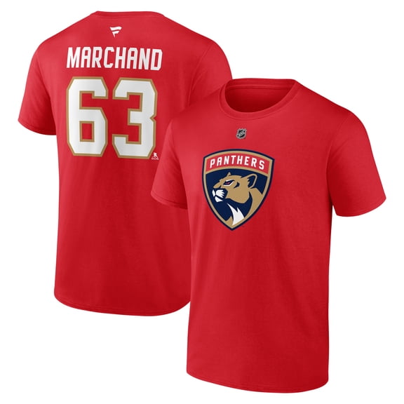 Men's Fanatics Brad Marchand Red Florida Panthers Authentic Stack Name & Number T-Shirt
