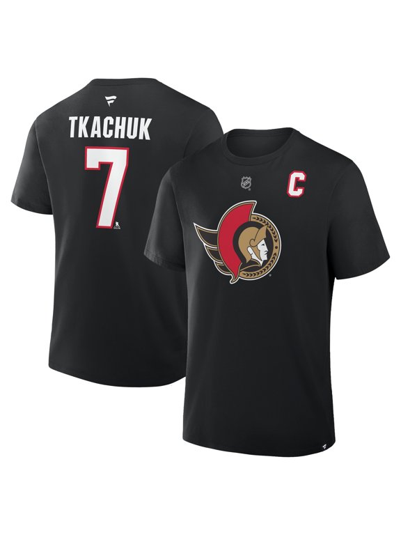 Men's Fanatics Brady Tkachuk Black Ottawa Senators Authentic Stack Name & Number T-Shirt
