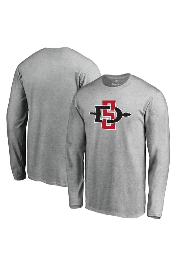 Men's Ash San Diego State Aztecs Primary Logo Long Sleeve T-Shirt