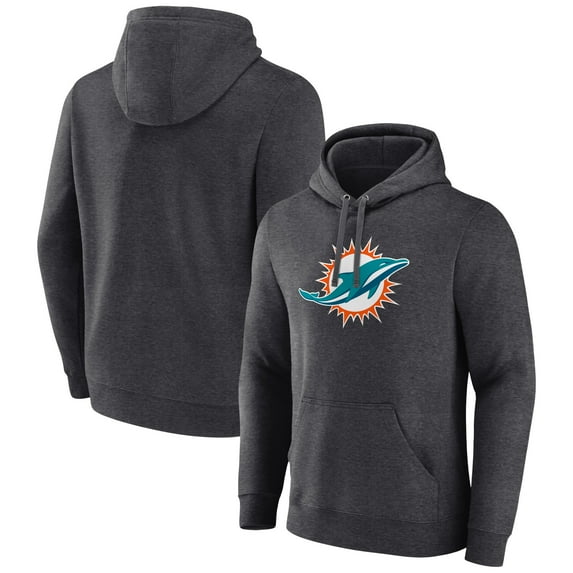 Men's Charcoal Miami Dolphins Primary Team Logo Fitted Pullover Hoodie