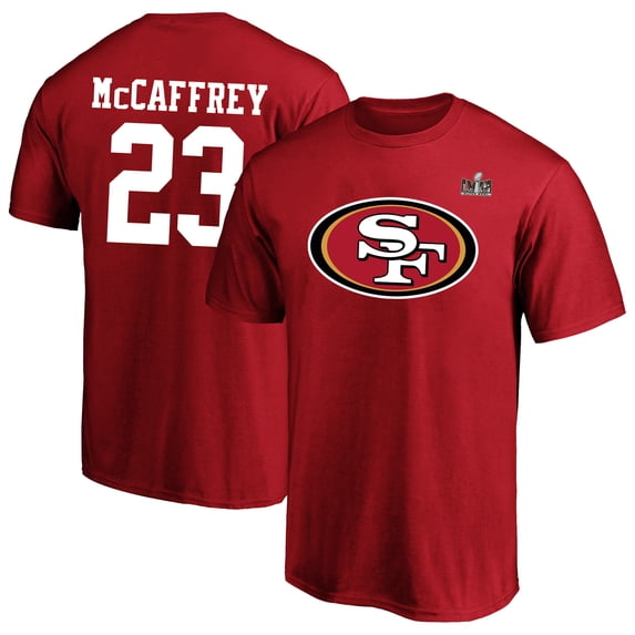 Men's Fanatics Christian McCaffrey Scarlet San Francisco 49ers Super Bowl LVIII Big & Tall Player Name & Number T-Shirt