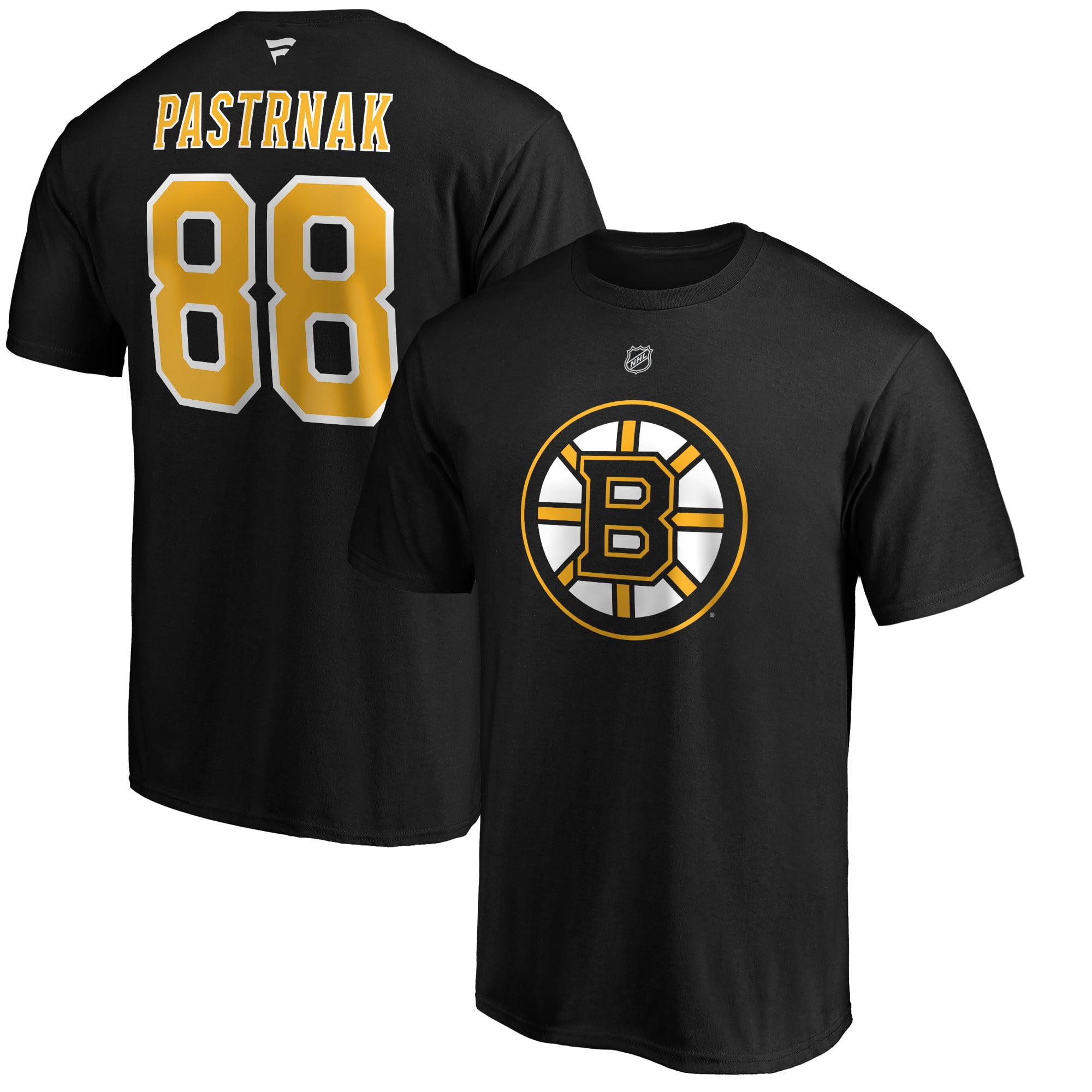 Men's Fanatics Branded David Pastrnak Black Boston Bruins Team Authentic Stack Name & Number T-Shirt