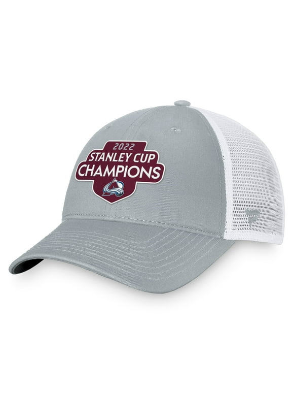 Men's Fanatics Branded Gray/White Colorado Avalanche 2022 Stanley Cup Champions Locker Room Trucker Adjustable Hat