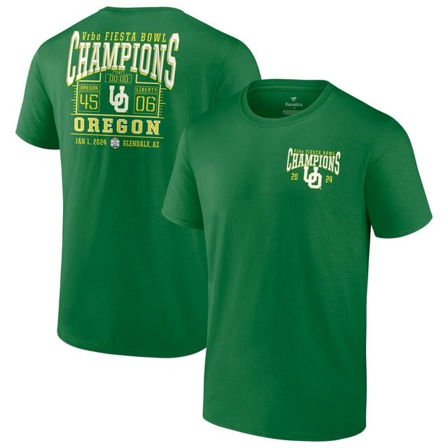 Men's Fanatics Branded Green Oregon Ducks 2024 Fiesta Bowl Champions Score T-Shirt